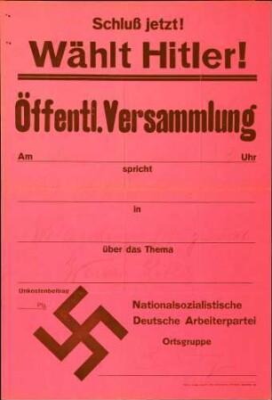 Versammlung der NSDAP-Ortsgruppe Bonndorf: Warum Hitler? (in Wellendingen)