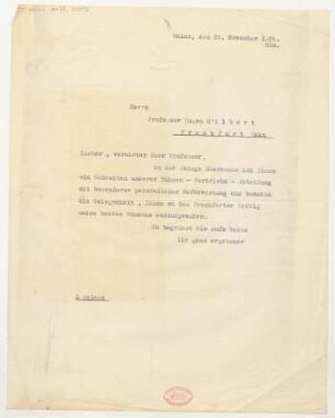 Brief an Eugen d' Albert : 20.11.1926