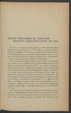 ¿Quién decubrió el Tratado Secreto Perú-Boliviano de 1873?
