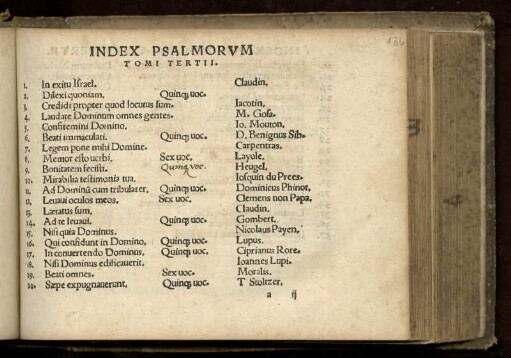 Index Psalmorum. Tomi tertii