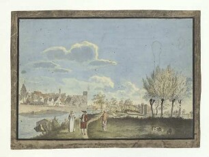 Ulm von Süden. Teilansicht der Donaufront. Um 1803