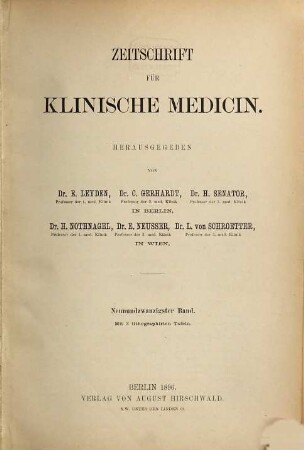 Zeitschrift für klinische Medizin. 29. 1896