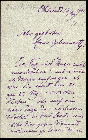 5-10-11-10.0000: Kaulbach, Friedrich August von; diverse Schreiben ff.: Verschiebung des Termins für die Jagd nach Ohlstadt bei Murnau