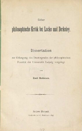 Über philosophische Kritik bei Locke und Berkeley