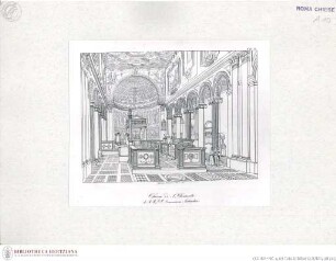 Innenansicht von San Clemente (Taf. II aus G. Fontana, "Raccolta delle migliori chiese di Roma e suburbane espresse in tavole disegnate ed incise da G. Fontana", vol.III, Rom 1838)