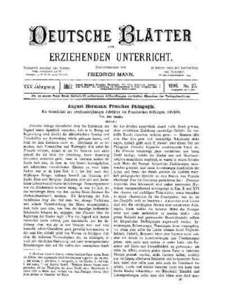 August Hermann Franckes Pädagogik : ein Gedenkblatt zur zweihundertjährigen Jubelfeier der Frankeschen Stiftungen 1698/1898 ; (Schluss)