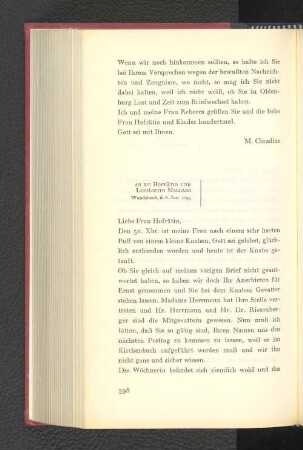 An die Hofrätin und Leibärztin Marcard Wandsbeck, den 6. Januar 1795