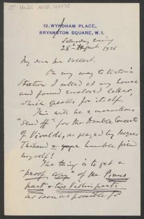 Brief an Charles G... Volkert an Schott & Co. (London) : 28.08.1926
