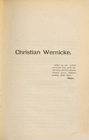Christian Wernicke : (1. Buch) ; Inaugural-Dissertation ...