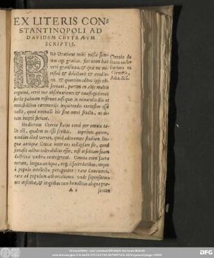 Ex Literis Constantinopoli Ad Davidem Chytraeum Scriptis.