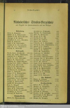 Häuserbuch : Alphabetisches Straßen-Verzeichnis