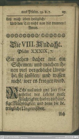 Die VIII. Andacht. Psalm XXXIX, 7.