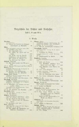 Verzeichnis der Dichter und Verfasser. Teil I, II und III A