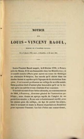 Notice sur Louis-Vincent Raoul, membre de l'Académie Royale de Belgique