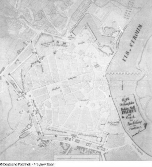 Plan von der königlichen Residenzstadt Dresden mit Projekt zur Ausfüllung des Grabens
