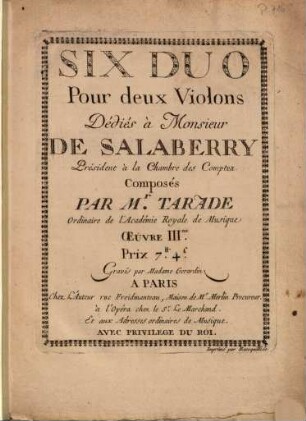 Six duo pour deux violons : oeuvre IIIme