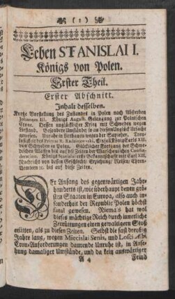 Leben Stanislai I. Königs von Polen. Erster Theil.