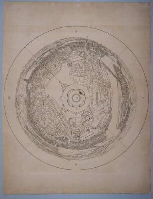 Schematische Darstellung der Rundumsicht oder des Rundpanoramas von Dresden von der Kuppel der Frauenkirche mit den Ziffern für die Legende auf separaten Blättern