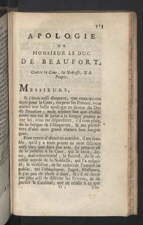 Apologie de Monsieur le Duc de Beaufort.