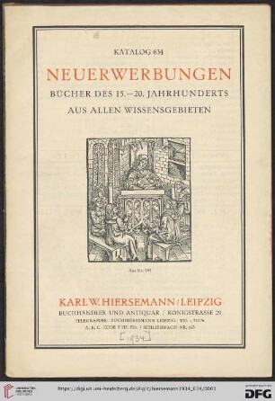 Nr. 634: Katalog: Neuerwerbungen - Bücher des 15.-20. Jahrhunderts aus allen Wissensgebieten