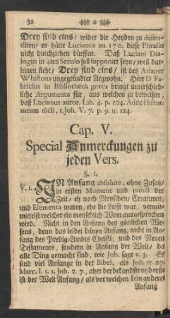 Cap. V. Special Anmerckungen zu jeden Vers