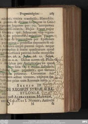 Sectio IV. De Regibus Syriae & Babyloniae post Alexandrum Magnum.