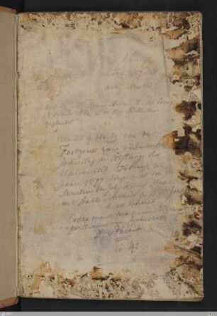 Aus altem Einband ausgelöstes Fragment (fol. 1v: Titelangabe), fol. 2r bis 7r: Leerseiten