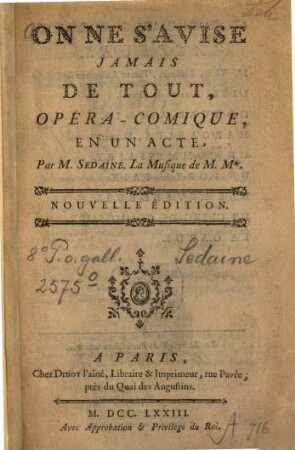On ne s'avise jamais de tout : opéra-comique, en un acte