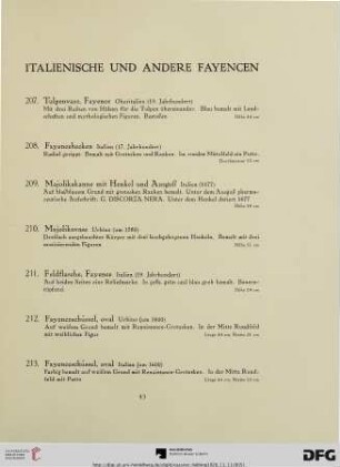 Italienische und andere Fayencen (Nr. 207-225)