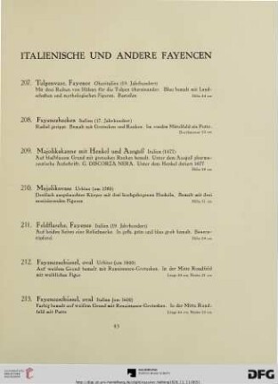 Italienische und andere Fayencen (Nr. 207-225)