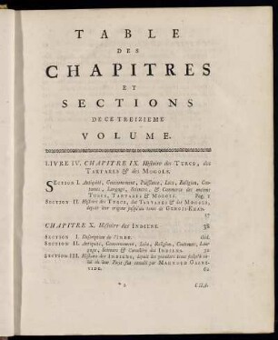 Table des Chapitres et Sections de ce Treizieme Volume.