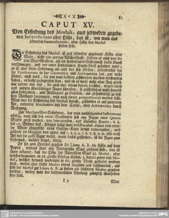Caput XV. Von Erfindung des Moduli, aus jedweden gegebenen Intercolumnio oder Höhe, das ist, wie man aus jedweden Intercolumnio, oder Höhe den Modul finden sollte