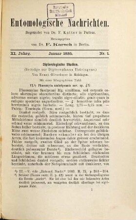 Entomologische Nachrichten. 11. 1885