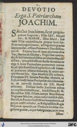 Devotio Erga S. Patriarcham Joachim.