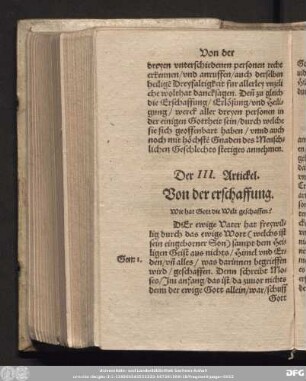 Der III. Artickel. Von der erschaffung.