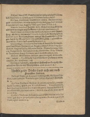Nachfolgende Bücher seynd nicht mit nach Franckfurt kommen.