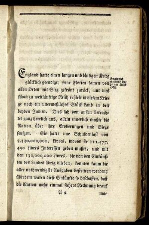 Englands mißliche Lage im Jahr 1763.