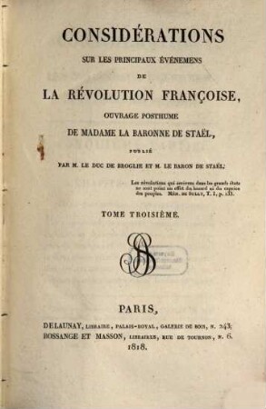Considérations sur les principaux événemens de la révolution françoise : ouvrage posthume, 3