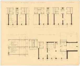 Großstadthotel Schinkelwettbewerb 1952: Grundrisse, Teilschnitt 1:50