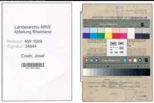 Entnazifizierung Josef Coeln , geb. 17.11.1904 (Werkmeister)