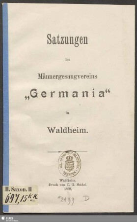 Satzungen des Männergesangvereins "Germania" in Waldheim
