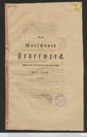 Das Warschauer Feuerwerck : den 3. August 1754.
