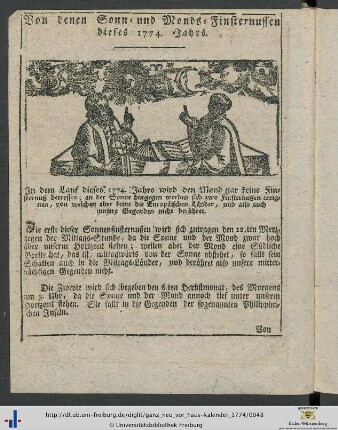 Von denen Sonn- und Monds-Finsternussen dieses 1774. Jahrs.