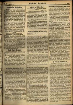 Zweite Ausgabe vom Dienstag, den 01. August 1933.
