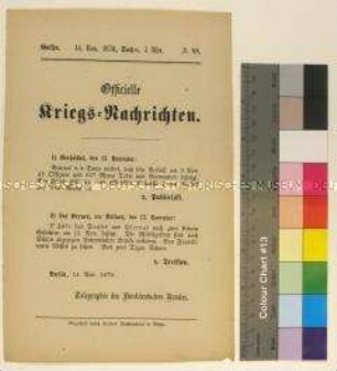 Kriegsdepesche des Norddeutschen Bundes über die Kriegsereignisse vom 13.11.1870 bei Versailles und Les Errues bei Belfort