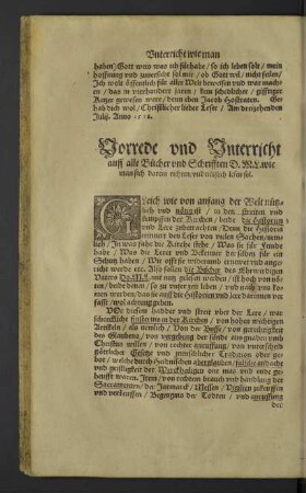 Vorrede und Unterricht auff alle Bücher und Schrifften D. M. L.