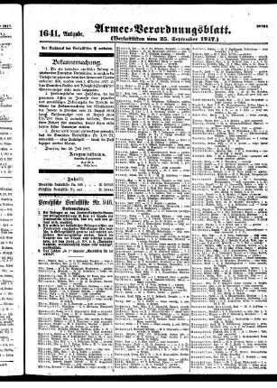 1641. Ausgabe. Dienstag, 25. September 1917