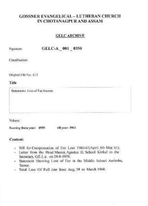Statements- Loss of Fee Income