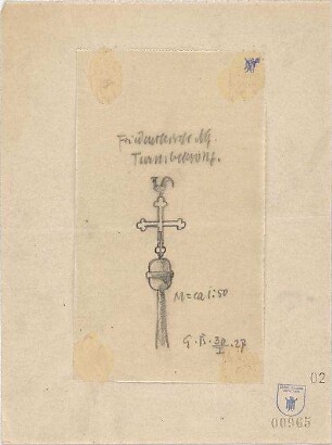 Bestelmeyer, German; Nürnberg (Bayern); Ev. Friedenskirche St. Johannes - Mappe 2: Turm, Kreuz (Ansicht; Detail)