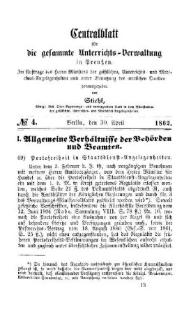 Portofreiheit in Staatsdienst-Angelegenheiten : [I. Allgemeine Verhältnisse der Behörden und Beamten]